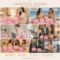 Pochette cosmétique rose moelleuse, trousse de toilette de voyage, organiseur de maquillage, logo personnalisé, vente en gros, fabricant OEM
