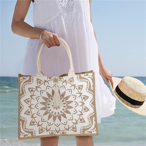Hot Sale Custom Printed Eco Friendly Large Jute Tote Shopping Coffee <b>Bags</b> with <b>Reusable</b> Logo - Product Image 2