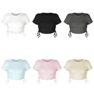 Vente en gros <span class=keywords><strong>HG53</strong></span> été mode haut court T-Shirts pour femmes basique Femme couleur unie Sexy basique Femme bouton perles écologique - Product Image 6