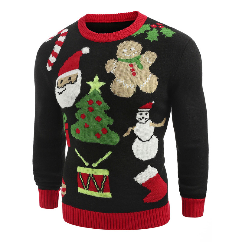 Winter New Men'S Sweaters Leisure Santa Claus Sweater Men Holiday Pullover Round Neck Sweater Men'S Top