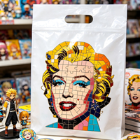 Sacs en plastique blancs découpés à la forme avec poignée, motif mosaïque vintage, pour souvenirs, shopping, cadeaux, emballage jetable