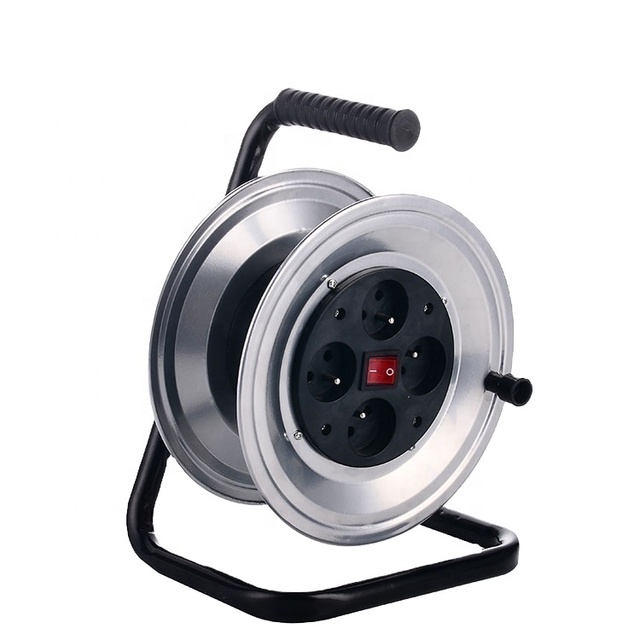 French Type Industrial Electric Extension Power Cord 30m Retractable Cable Reel with 4x16A Sockets 250V Electrical Plug CN 25m