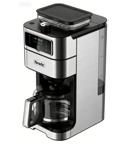 Cafetière électrique Newle avec moulin intégré, 1000W, carafe en acier inoxydable 12 tasses, minuterie programmable 24h, 3 réglages de force, usage domestique - Product Image 1