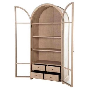 Venta al por mayor <span class=keywords><strong>de</strong></span> fábrica: Vitrina alta arqueada <span class=keywords><strong>de</strong></span> <span class=keywords><strong>madera</strong></span> y vidrio estilo rústico <span class=keywords><strong>con</strong></span> <span class=keywords><strong>cajones</strong></span> para decoración del hogar - Product Image 3