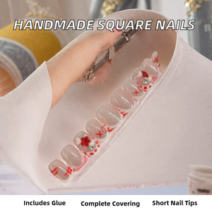 Ongles carrés professionnels faits à la main, design 3D, couverture complète, à coller, pour doigts, mignons, marque MT, certifiés CE, longueur courte, 10 pièces - Product Image 2