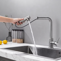 Robinet de cuisine classique noir mat premium à poignée unique avec douchette extractible rotative à 360 degrés en acier inoxydable moderne et flexible – Nouveauté