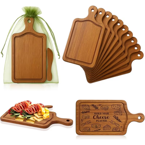 Ensemble de planches à fromage en bambou en gros, planches de service et de découpe en bois, <span class=keywords><strong>mini</strong></span> planches à charcuterie avec poignée, plateau à collations, pain et fruits avec logo - Product Image 1