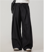 Pantalon de costume gris pour homme, coupe large, très ample, avec plis avant, passants de ceinture, bouton de taille, poches obliques, ourlet ouvert, coupe ajustée et tombé fluide, pour le quotidien