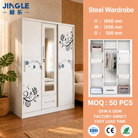Armoire en acier verrouillable à trois portes coulissantes avec miroir et tiroir, blanche, pour appartement, fourniture en gros par usine ISO