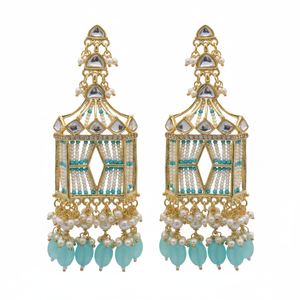 Bijouterie Boucles d'oreilles pendantes en plaqué or avec pierre et perles de Kundan Bijoux de perles élégants - Product Image 2