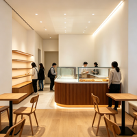 Hochwertige Multifunktionale Bäckerei-Brotvitrine LED Luxuriöse Gebogene Holz-Aluminium-Vitrine Kommerzielle Einzelhandels-Ausstellungsvitrine