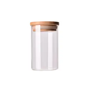 500ml 17oz Borosilicale Food Storage Container with Airtight Bamboo Lid Clear Glass Jar