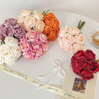Bouquet de fleurs artificielles en soie à tête unique, roses à bord brûlé - Style moderne, décoratif pour mariage, Nouvel An chinois, rentrée scolaire