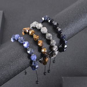 Bracciale in sodalite con mappa sfaccettata naturale da 10MM, braccialetti con perline yoga in corda intrecciata regolabile, bracciale con occhio di tigre intrecciato personalizzato - Product Image 1