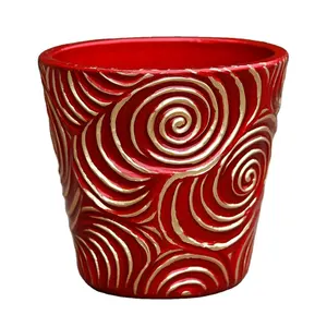 Festive Interlocking Coil Design Ceramic Flower Pot for Holiday Decor