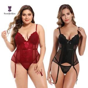 Red Hot Vedere attraverso Corsetto Della Biancheria Della Cinghia Del Reggiseno Floreale Bustier di Pizzo sexy della biancheria delle donne della biancheria intima di panty