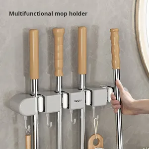 Cozy Coat Tool Rack <strong>Wall</strong> Hooks Free-Hole Toilet Brush Storage Hook 4 Clips 5 Hooks <strong>Wall</strong> Hanging <strong>Mop</strong> Rack for Kitchen Bathroom - Product Image 4
