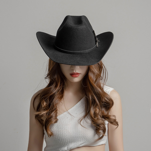 Sombrero Vaquero Occidental de Ala Ancha NZ11, Casual, Blanco y Negro, con Plumas Metálicas de Diamante, de Lana, para Exteriores, Cálido - Product Image 4