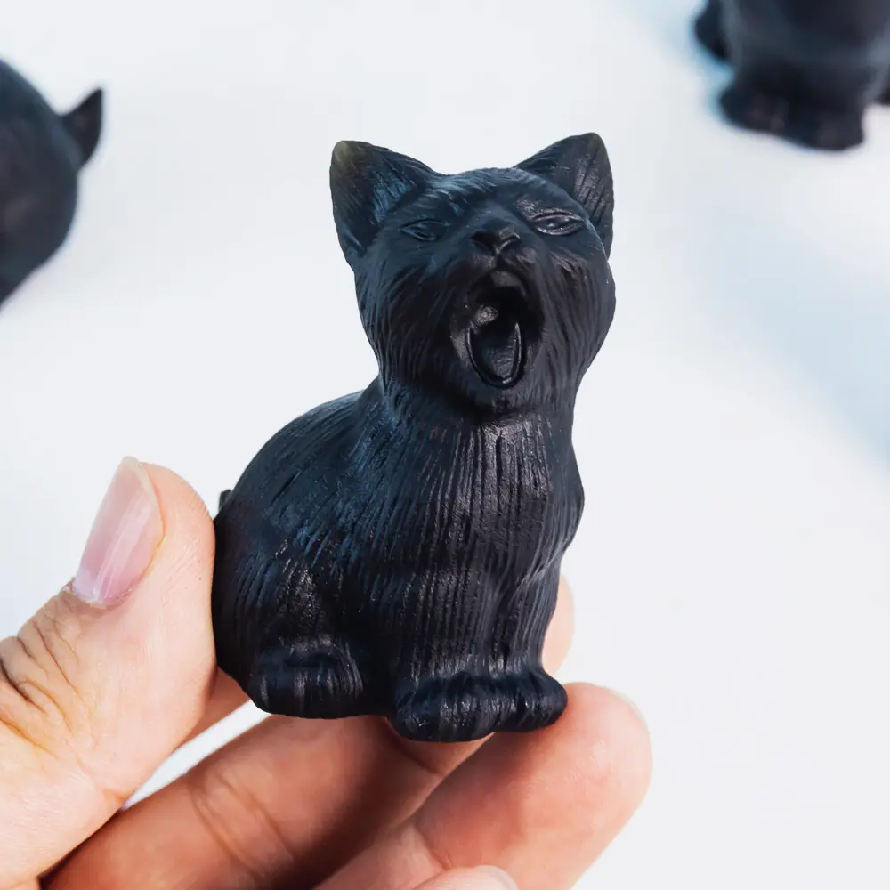 Großhandel handgemachte Obsidian Katze Quarz Folk Craft natürlichen heilenden Kristalls tein