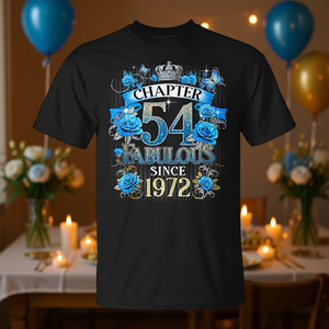 Camiseta para mujer Chapter 54 Fabulous Since 1972, diseño de rosa azul, cuello redondo, manga corta, regalo de cumpleaños para adultos - Product Image 3