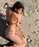 Robe de plage longue en maille transparente OEM pour femme, maillot de bain une pièce à manches longues avec logo frontal, vêtements d'été