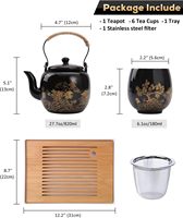 Service à thé en céramique classique japonais de luxe avec théière en porcelaine noire, 6 tasses, plateau et infuseur - Utilisation à domicile pour les amateurs de thé