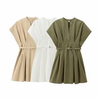 PB&ZA Robe Mini Plissée Nouvelle Mode Été 2024 pour Femmes, Manches Courtes Style Vintage