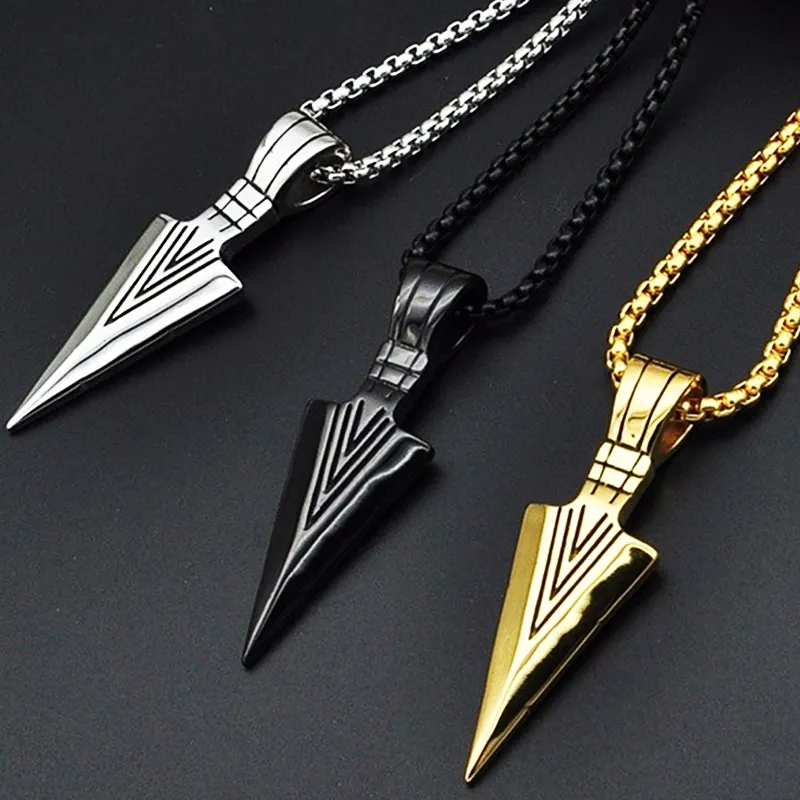 Fashion Men's Gold Arrow Long Chain Necklace Male Silver Pendants Necklaces Personality Punk Hip hop Jewelry