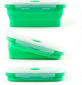 Silicone Food Storage Containers with BPA Free Airtight Plastic Lids Set of 4 <b>Small</b> and Large Collapsible Meal Prep Container - Product Image 4