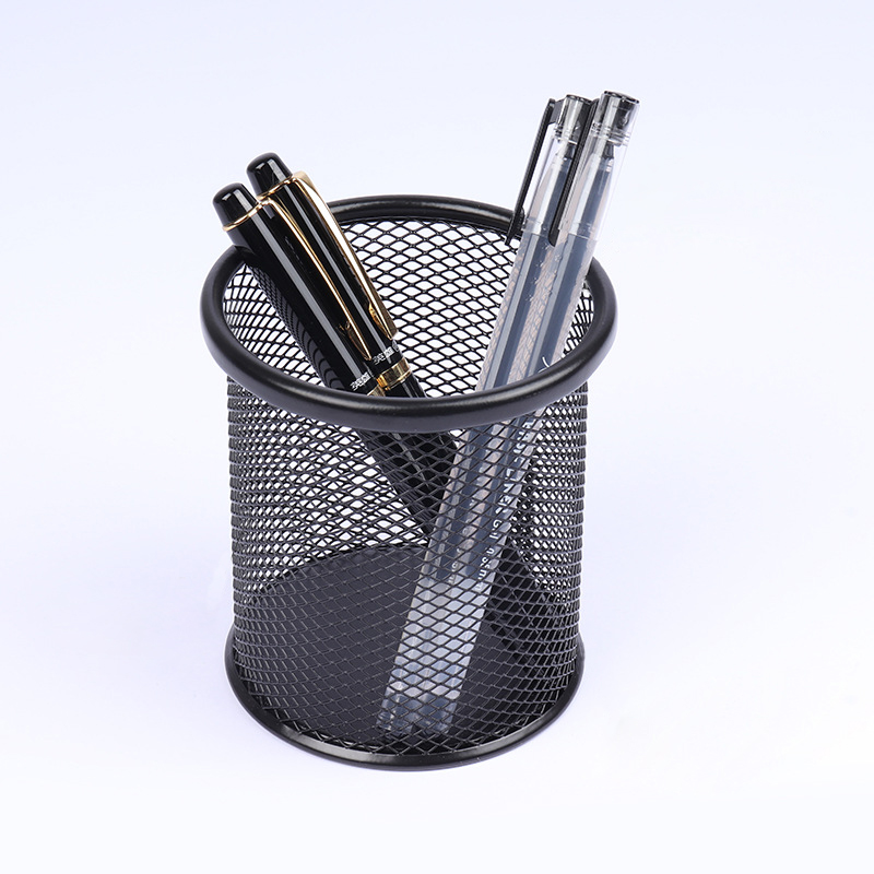 Офисные канцелярские принадлежности, настольный органайзер, контейнер, круглый серебристый металлический сетчатый держатель для карандашей и ручек