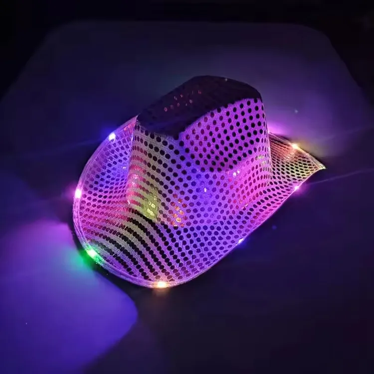 Iridescent Flashing Blink Lights Light Up Space Cowgirl Hat Light Up Cowboy Hat with Colorful LED for Adults Bar Costumes H1016