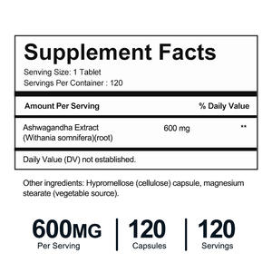 <span class=keywords><strong>Complément</strong></span> Herbal Ashwagandha JAYHOO OEM/ODM 600mg 120 Capsules - Végétarien Sans OGM Sans Gluten Pour Adultes Soutien Énergétique - Product Image 2