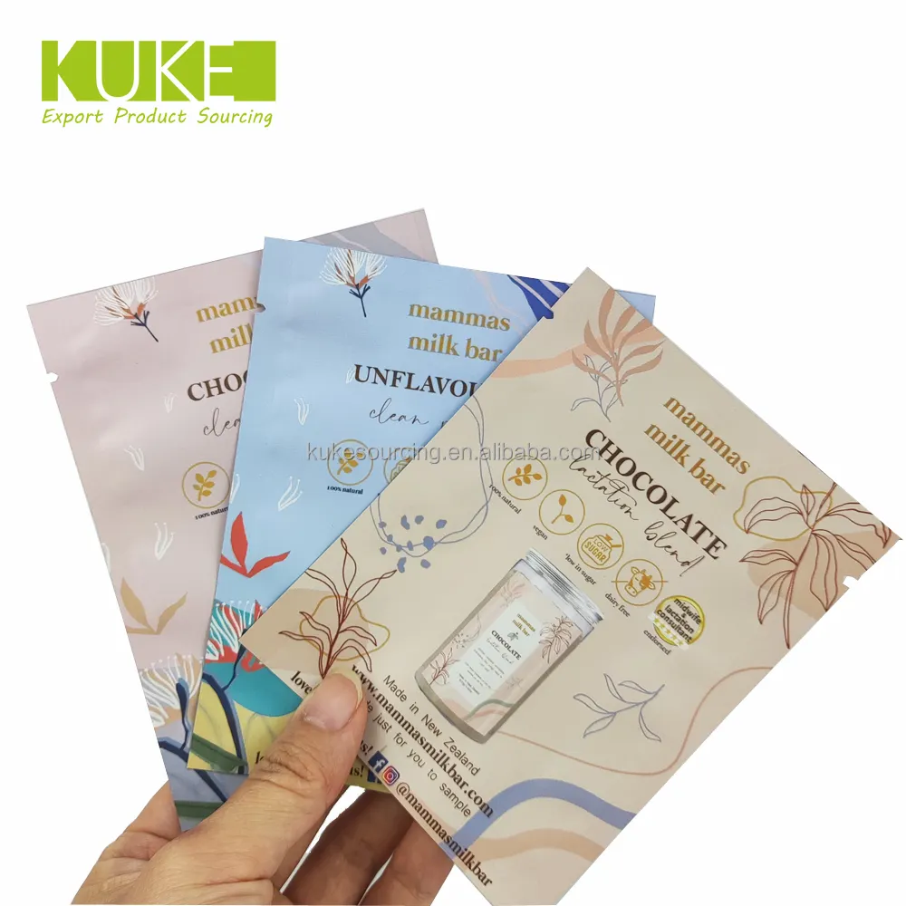 Custom Reusable 3 Side Seal Zipper Pouch Flat Bags aluminum foil powder packaging bags Small Storage Pouches Plastic Packet