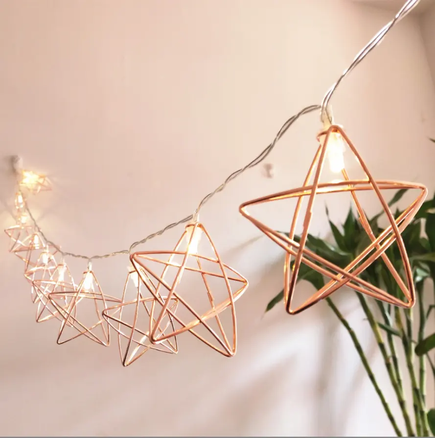 3m Rose Golden Metal Battery Operated Room Christmas Garden Wedding Lights Outdoor Led Star String Lights For Holiday Decoration