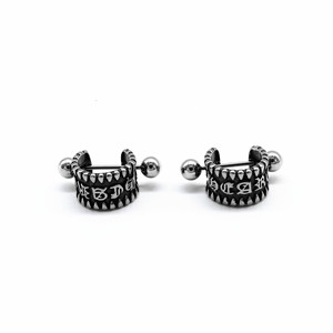 yunnique Tibetan Silver <b>Cuff</b> <b>Earrings</b> Spike Pattern Titanium Steel Ear Clips For Men Women Fashion Jewelry Geometric Design - Product Image 5
