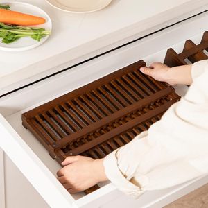Wooden Dish <b>Rack</b> Foldable <b>Plate</b> Bowl Drainer With Chopstick Holder And Cup Storage For Kitchen Countertop Use - Product Image 4