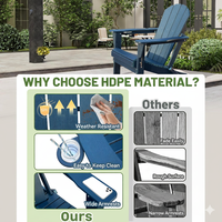 Chaise Adirondack en HDPE, chaises Adirondack pliantes, chaises d'extérieur avec porte-gobelet pour pelouse, patio, terrasse, foyer - Bleu foncé