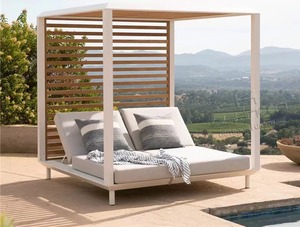 Muebles de exterior con dosel moderno tumbona diván marco de aluminio cojín sillón impermeable tumbona de lujo cabaña de playa - Product Image 2