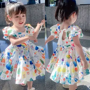 Vestidos de princesa para niñas pequeñas, sin mangas, estampado de flores, falda de Color de manga de burbuja