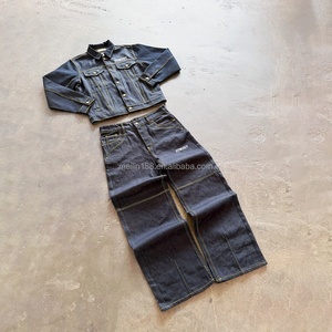 Custom Denim Jacket and Jeans <b>Pants</b> Two Piece Set Oversized Heavyweight Raw Japanese Selvedge Design Jeans Denim Set for Men - Product Image 1