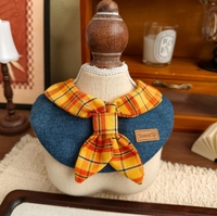 Bavoir pour animaux de compagnie (chats et chiens) - Serviettes absorbantes pour chiens et chats avec accessoire tablier à nouer en jean à carreaux pour la décoration photo