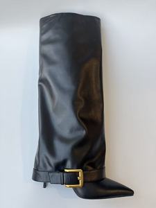 Manufacturer Custom <strong>Trouser</strong> <strong>Boots</strong> Leather Buckle Knee-High <strong>Boots</strong> Pointed Toe, Stiletto Heel, and Sculpted Leather - Product Image 2