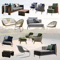 Ensemble de lit de jour tressé en corde double taille avec pieds en aluminium et coussin épais, ton neutre, pour extérieur, jardin, bord de piscine, villa, complexe hôtelier