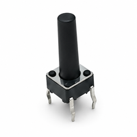 Bouton poussoir tactile industriel DIP 1NO 6x6mm à tige longue 4 broches 50 000 cycles Contact argenté Plastique IP40 12V DC 50mA Consommateur