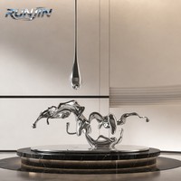 Sculpture RUNJIN en métal en forme de goutte d'eau, finition miroir 8K, statue moderne d'ondulation liquide en acier inoxydable forgée à la main pour intérieur