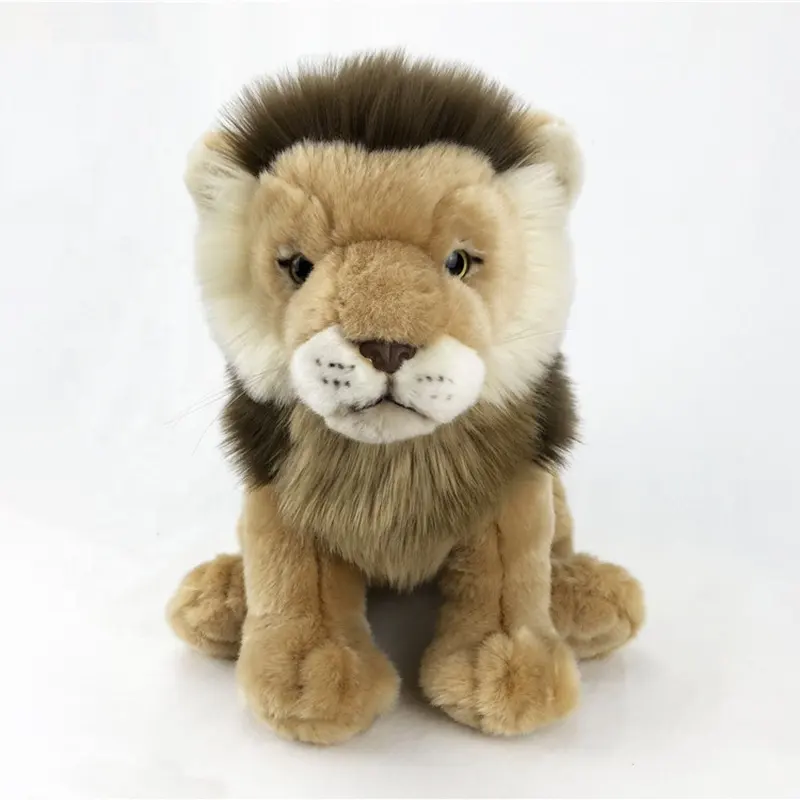 wholesale simulated lion plush toy oem custom long fur quality life like stuffed wild animals for zoom gift