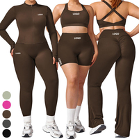 Ensemble de sport et yoga 4 pièces pour femmes grandes tailles, avec bretelles croisées, taille haute, respirant, anti-plis, pantalon évasé, OEM ODM