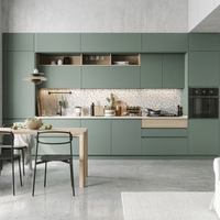 Armoires de cuisine modulaires en contreplaqué sur mesure à une seule façade avec plan de travail en Solid Surface et four encastré