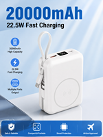 Batterie externe magnétique sans fil haute capacité 20000mAh, chargeur rapide 22.5W, écran LED intelligent, câble de charge intégré Type-C USB