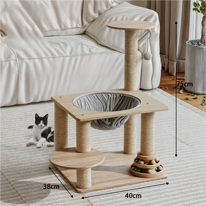 Arbre à chat interactif de luxe moderne et classique, écologique, de haute qualité, avec condo en bois et jouet d'exercice, design charmant - Product Image 2